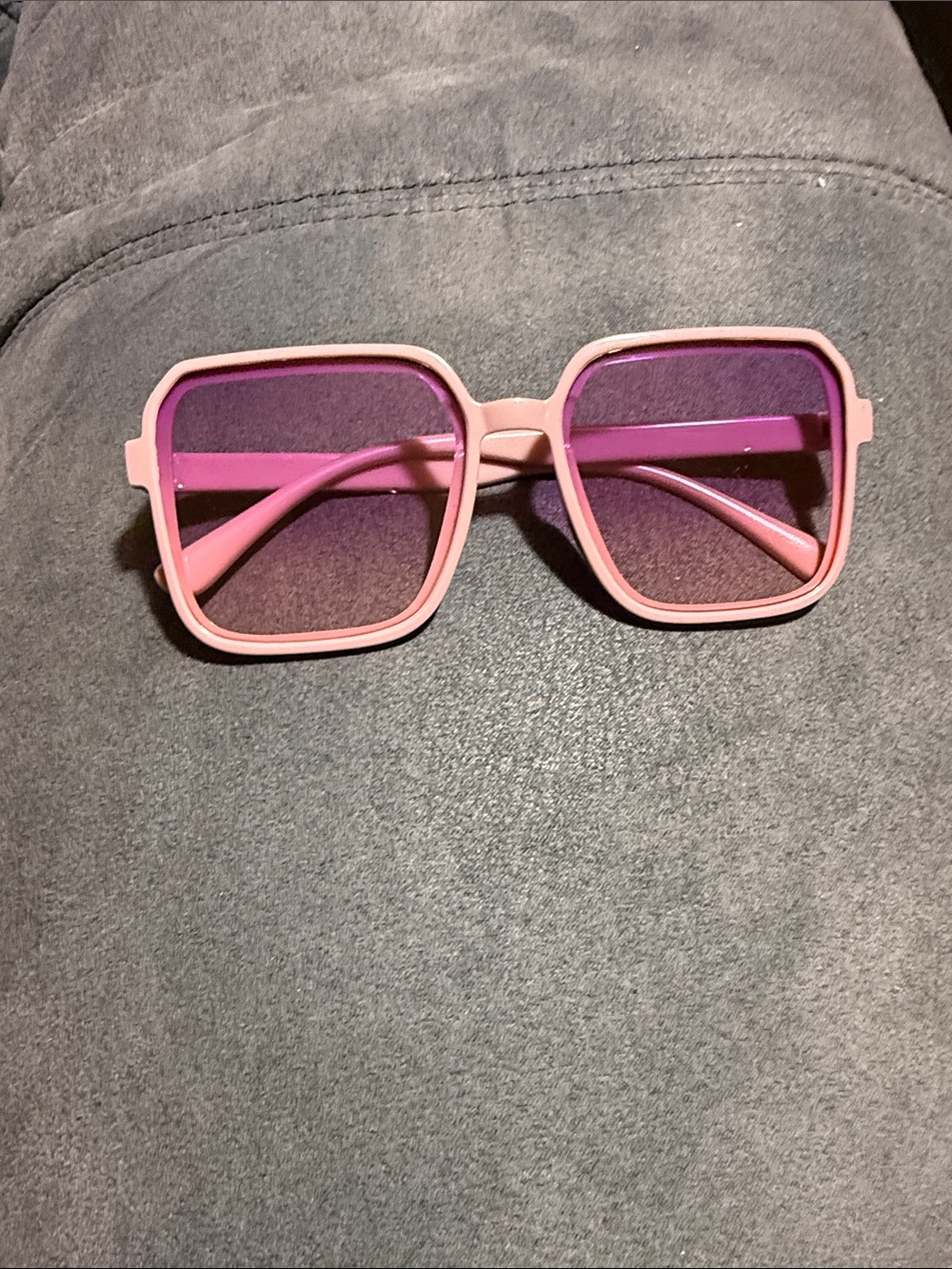 Pink Square Frame Sunglasses with Purple Lenses